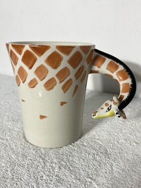 Pier 1 Imports Hand Painted 3D Giraffe Neck Handle Ceramic Coffee Mug
